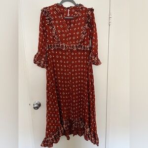 Free People Boho Chic Long Sleeve Floral Dress in Rust